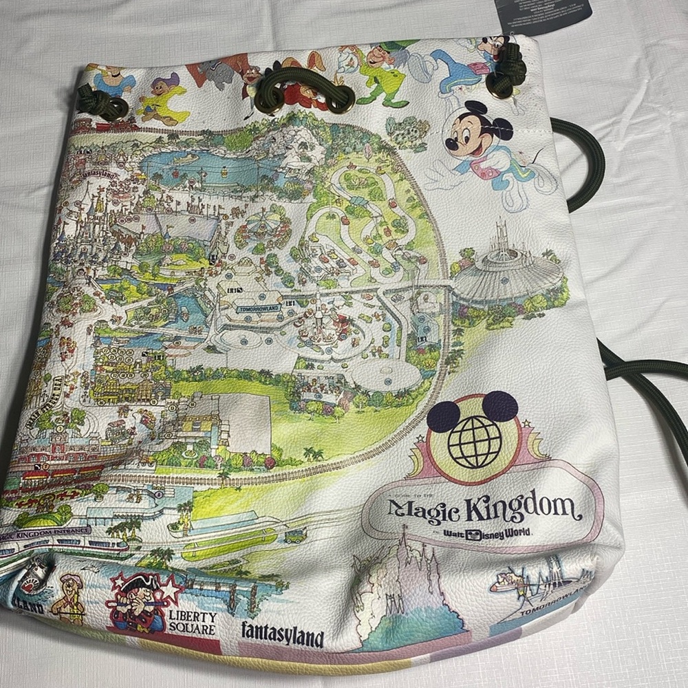Disney Parks 50th Anniversary The Vault Magic Kingdom Map Castle Cinch Tote Bag